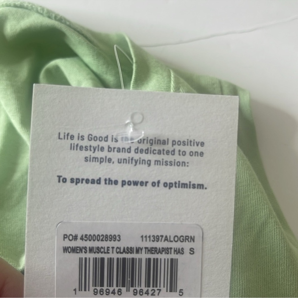 Life is Good Muscle Tank Top Classic My Therapist has Whiskers Green Small - Picture 7 of 12